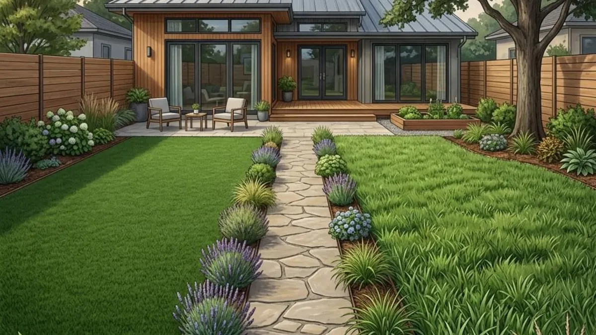 Concept illustration comparing short artificial turf with broad-bladed natural St. Augustine grass