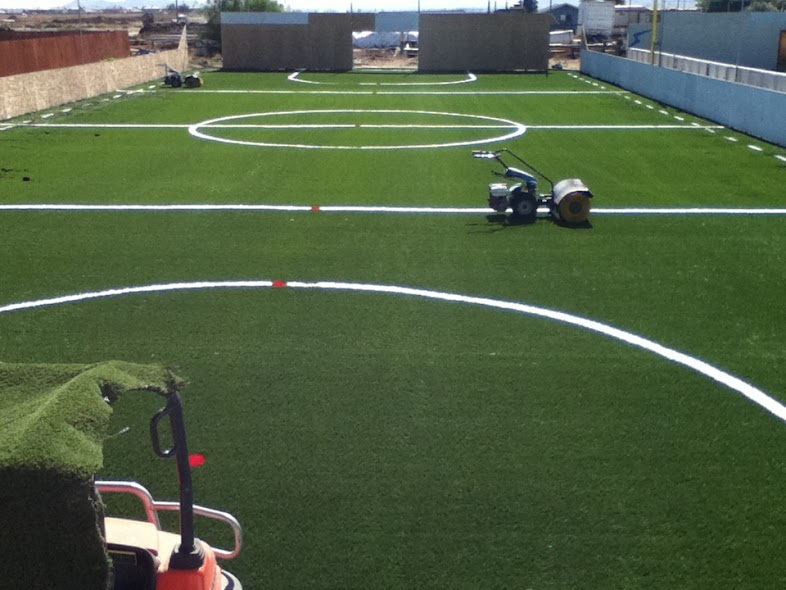 Finished recreational turf field with painted lines