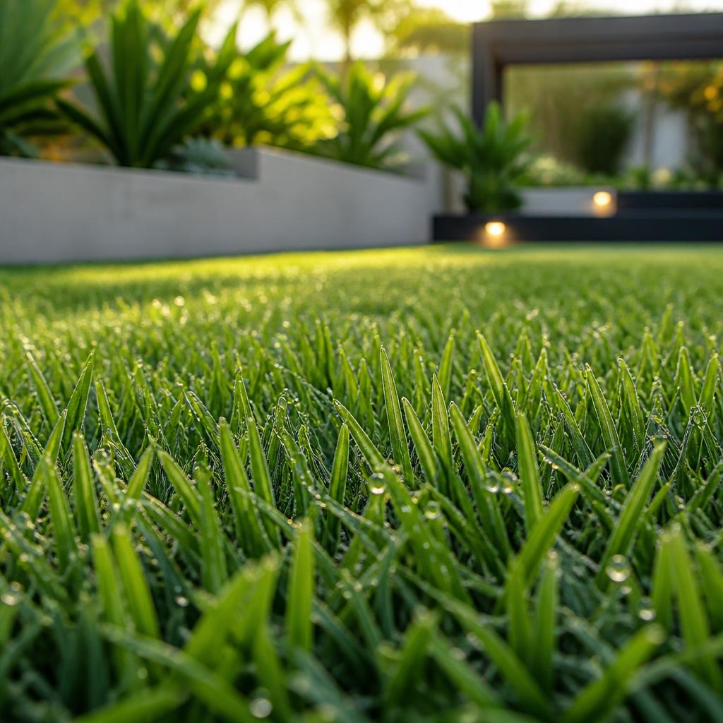 Close detail of dense artificial turf fibers